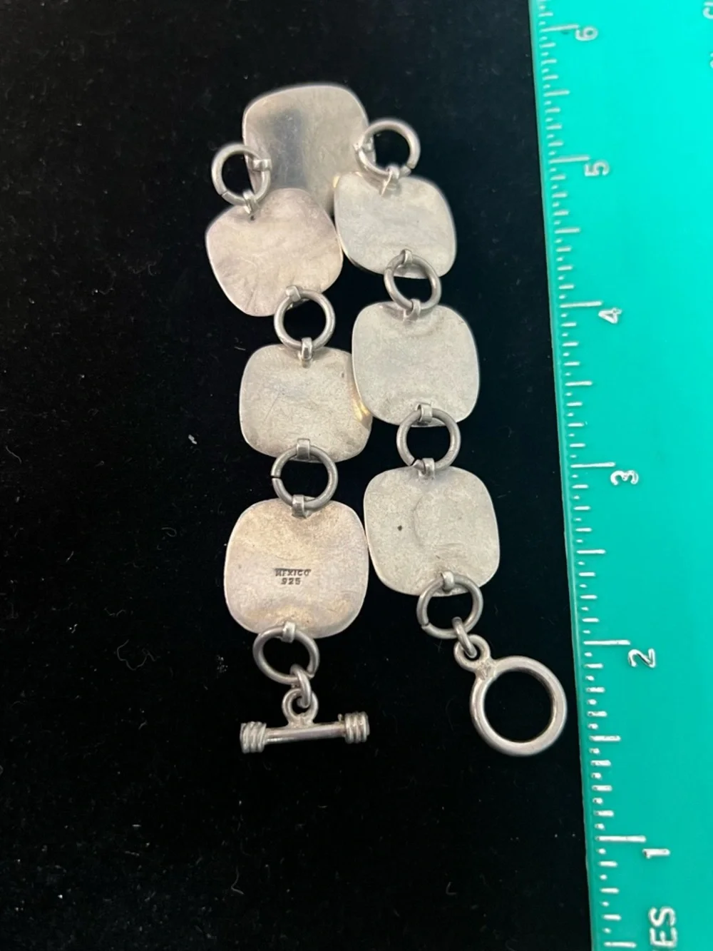 925 STERLING SILVER MEXICO VINTAGE SQUARE LINK PANEL BRACELET - Picture 6 of 8